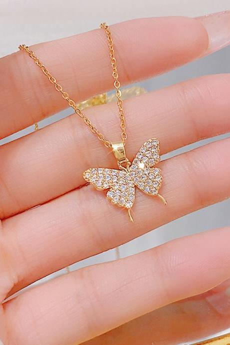 Butterfly Necklace titanium steel zircon clavicle chain