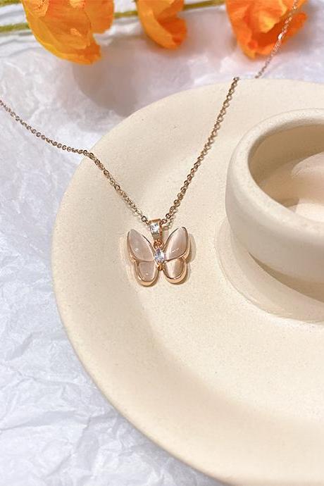 Opal butterfly clavicle chain