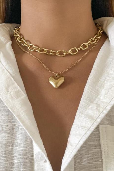 Punk Hip Hop Aluminum Chain Clavicle Necklace Retro Simple Peach Heart Pendant Necklace