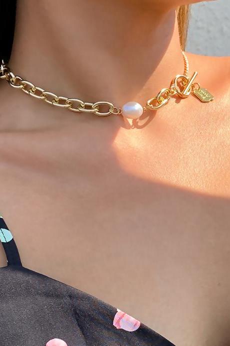 Geometric Necklace Women's Versatile Square Letter Necklace Vintage Imitation Pearl Clavicle Chain