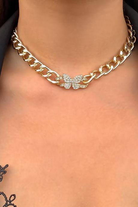 Cross Hollow Chain Hip Hop Necklace Cool Wind Micro Inlaid Butterfly Clavicle Chain