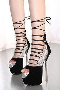 Fish Mouth Strap Hollow High Top High Heel Color Matching Sandals