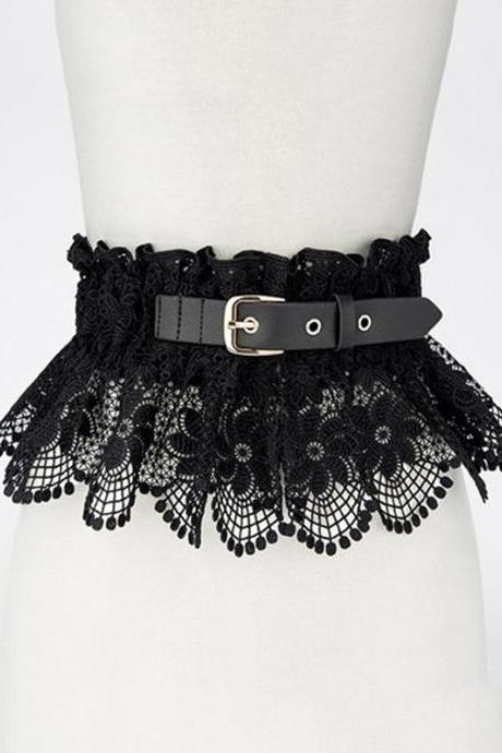 Hook Flower Hollow Lace Solid Color Waistband