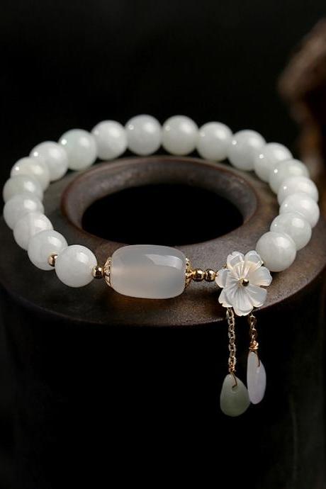 National Jade Beads&amp;amp;amp;amp;flower Handmade Bracelet