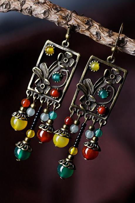 Vintage Colorful Geometric Beads Earrings
