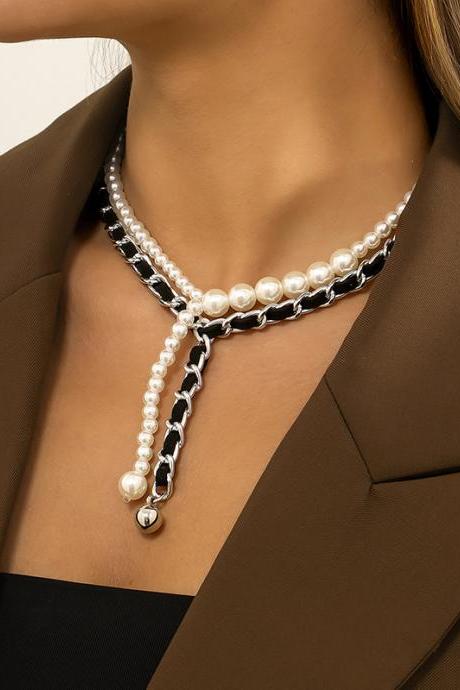 Original Vintage Artificial Pearls Chain Necklace