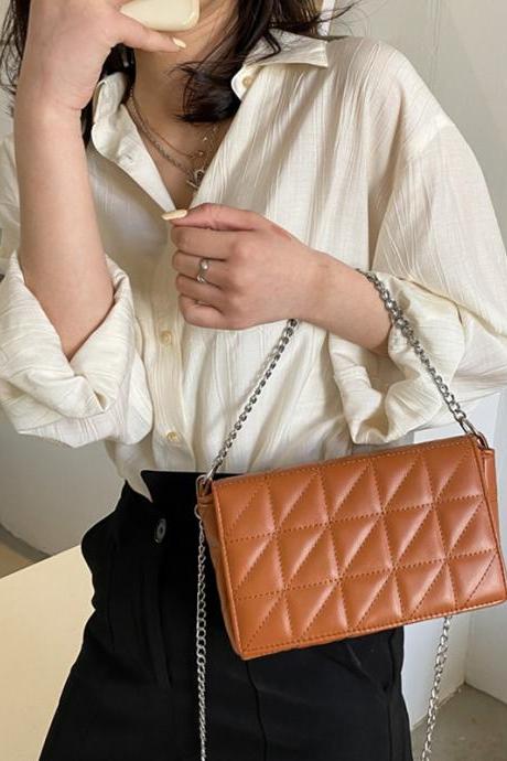 Brown Casual Simple Cool Solid Color Chain Bag