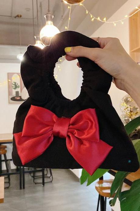 BLACK SMALL SIZE Original Cute Pleated Bow-Embellished Hand Bag