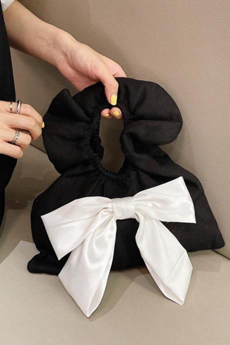 BLACK LARGE SIZE Original Cute Pleated Bow-Embellished Hand Bag
