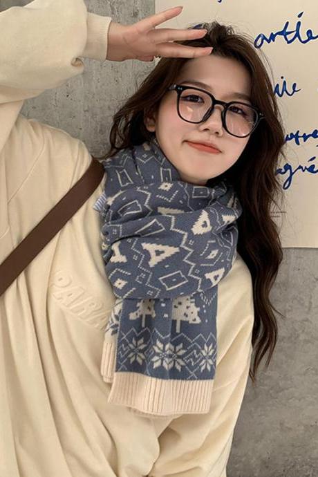 GRAY Vintage Keep Warm Contrast Color Knitting Scarf Gift