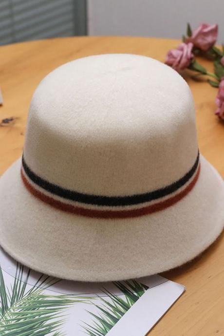 WHITE Vintage Contrast Color Striped Wool Hat