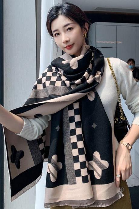 Vintage Contrast Color Jacquard Tasseled Shawl&scarf