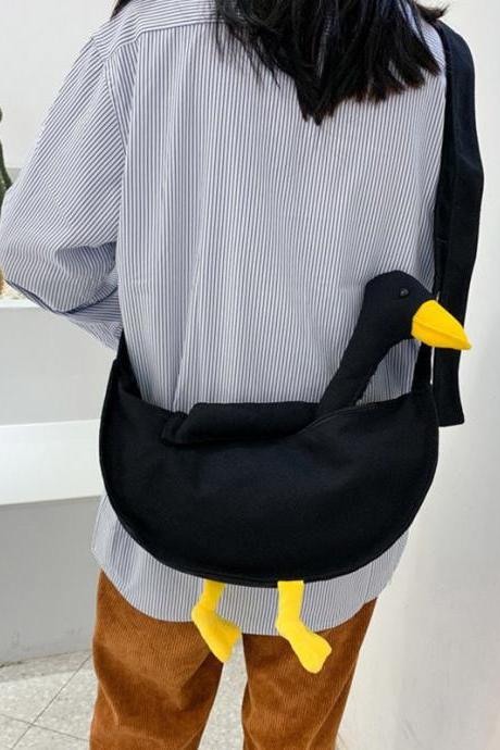 BLACK Stylish Contrast Color Duck Canvas Shoulder Bag Accessories