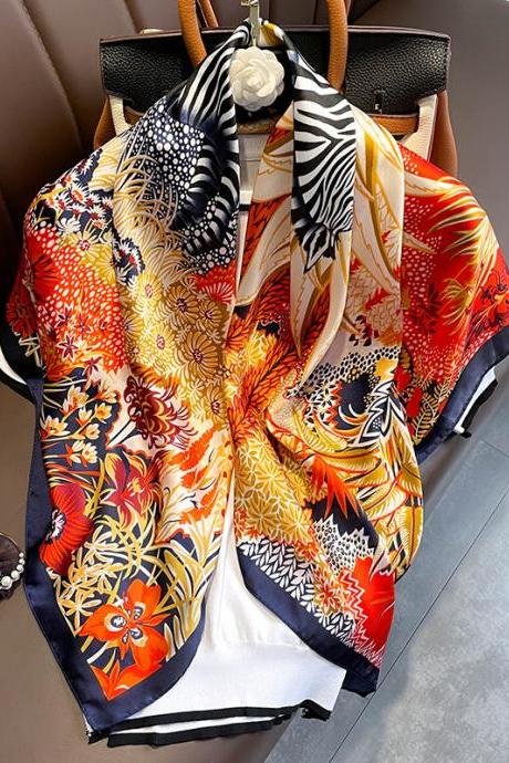 Orange Original Casual Zebra Striped Floral Printed Shawl&amp;amp;amp;amp;scarf
