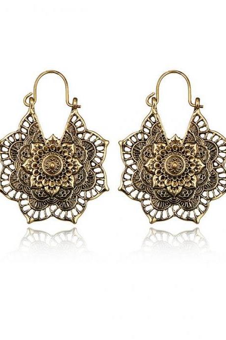 GOLD Vintage Hollow Alloy Flower Earring Accessories