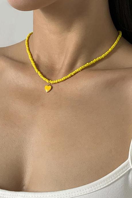 YELLOW Original Solid Color Beads Necklace