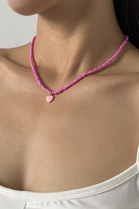 PINK Original Solid Color Beads Necklace