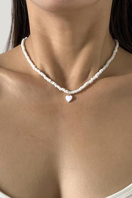 WHITE Original Solid Color Beads Necklace