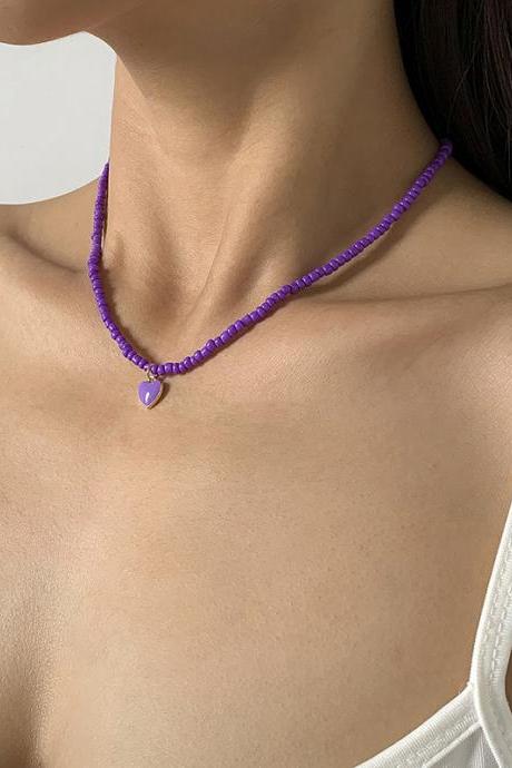 PURPLE Original Solid Color Beads Necklace