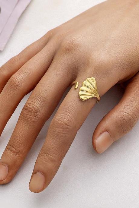 Gold Original Simple Casual Solid Color Leaf Shape Ring