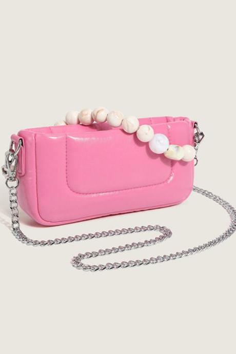 Fuschia Original Stylish Pearl Solid Color Bag