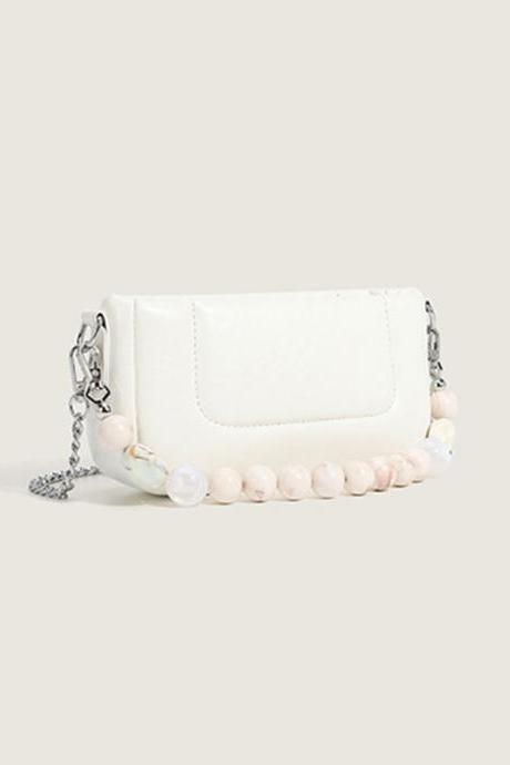 WHITE Original Stylish Pearl Solid Color Bag