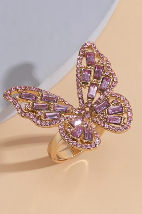 Pink Original Stylish Butterfly Shape Rhinestone Ring