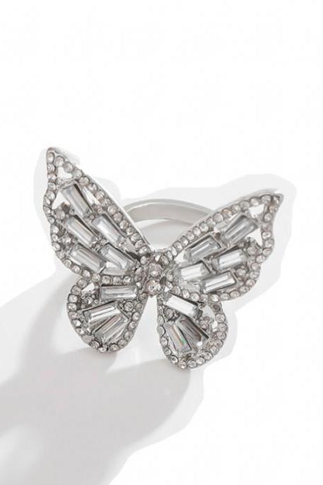 WHITE Original Stylish Butterfly Shape Rhinestone Ring