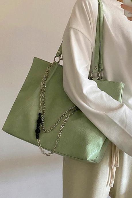 GREEN Urban PU With Chain Tote Bag Shoulder Bag