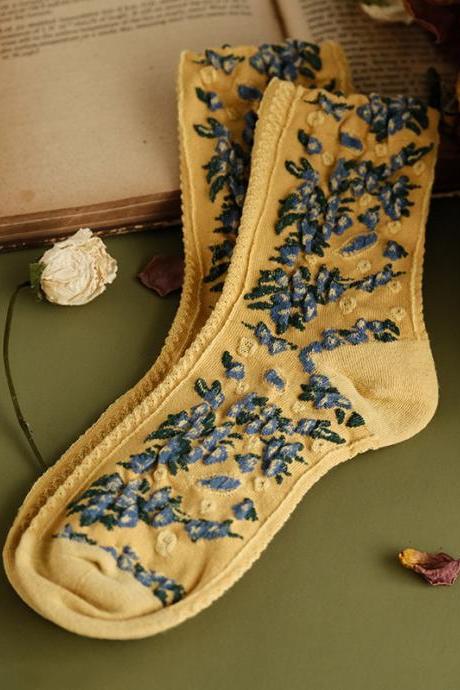 Yellow Vintage Jacquard Keep Warm Cotton Socks
