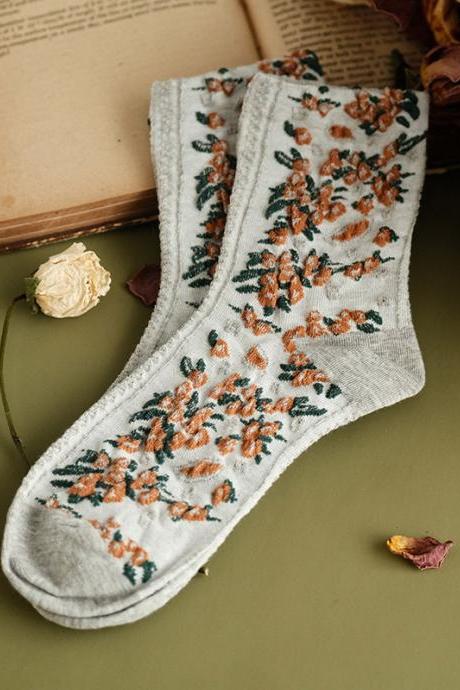 Gray Vintage Jacquard Keep Warm Cotton Socks
