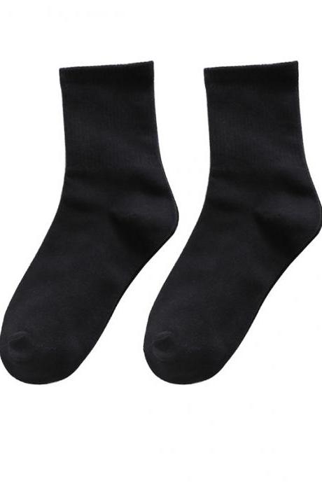 Black Solid Color Simple Cotton Socks