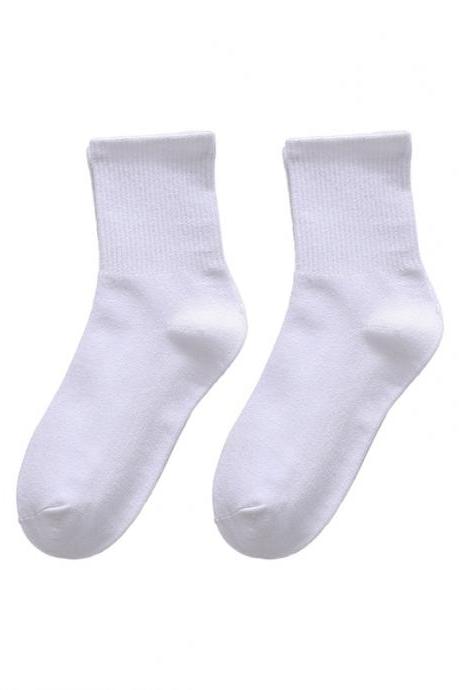 WHITE Solid Color Simple Cotton Socks