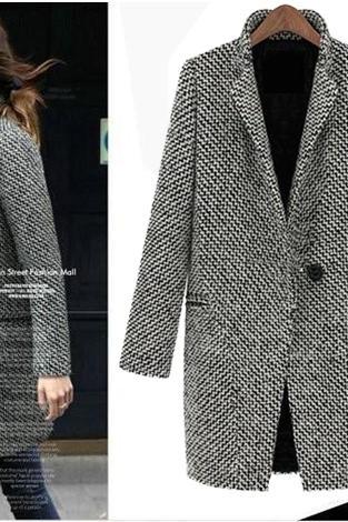 New Ladies Winter Lapel Trench Faux Wool Cashmere Long Coat