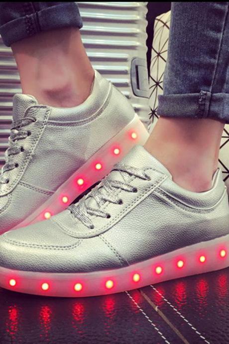 Unisex Cool LED Light Lace Up Luminous Flat Sneaker Shoes