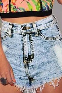 Rough Edges High Waist Irregular Hot Denim Shorts