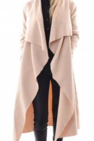 Cardigan Solid Asymmetric Neck Long Coat