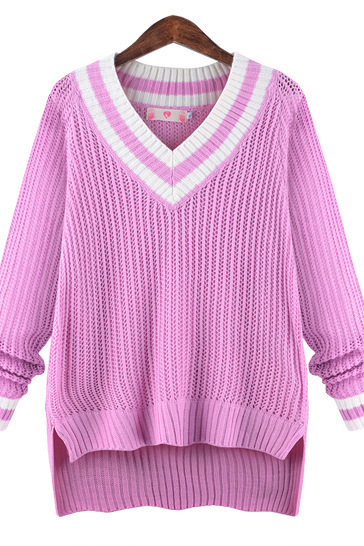 Peach Collar Sexy Knit Pullover Solid Color Sweater