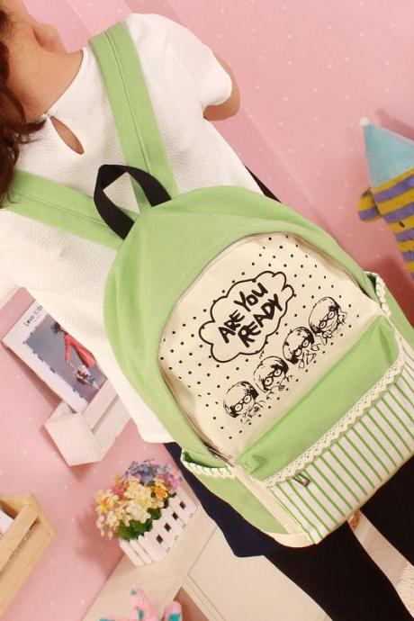 Cartoon Print Sweet Fashion School Backpack Canvas Bag