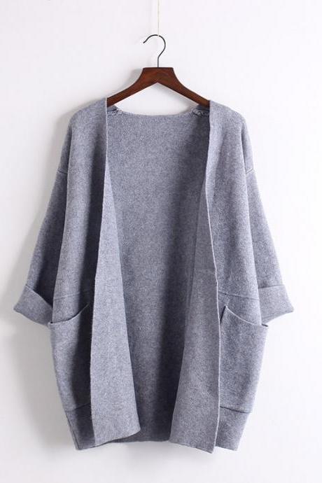 Batwing Sleeve Korean Style Loose Pure Color Sweater