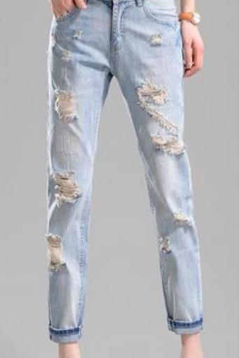 Ripped Holes Beggar Straight Loose High Waist Jeans