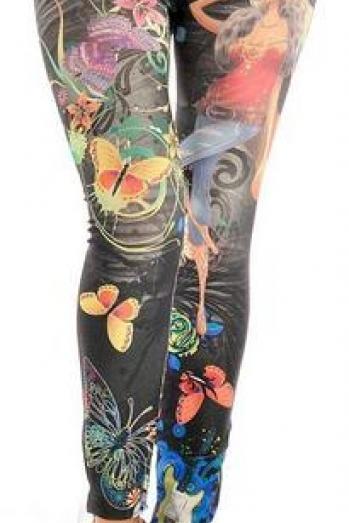 Denim Low Waist Flower Print Skinny Fashion 9/10 Pants Leggings