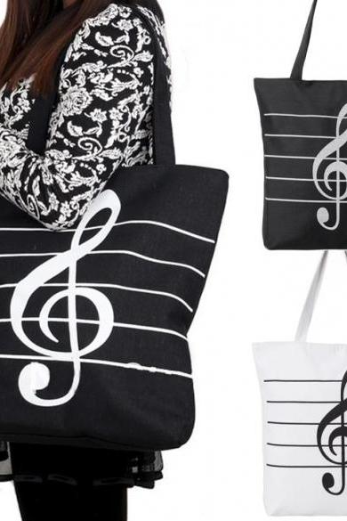 Korean Women Girl's Single Shoulder Portable Musical Symbol Canvas Bag Fashion Bag
