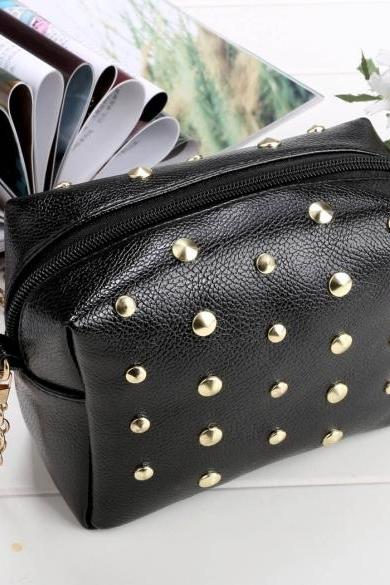 Women Synthetic Leather Shoulder Chain Shoulder Strap Rivet Mini Small Bag Tote