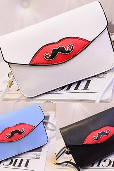 New Fashion Women Synthetic Leather Mustache Decorated Shoulder Bag Clutch Bag