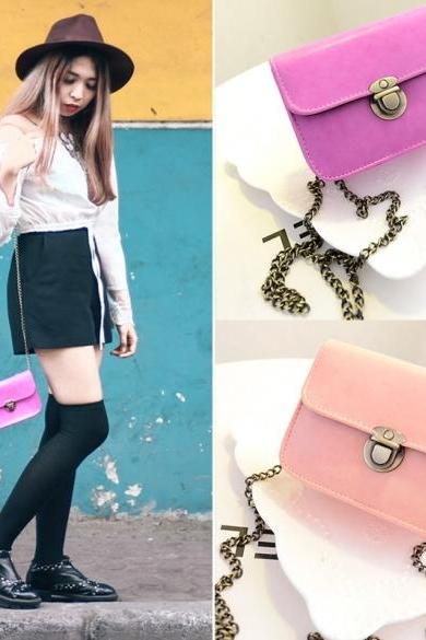 Stylish Women Synthetic Leather Metal Chain Bag Casual Mini Shoulder Bag Handbag