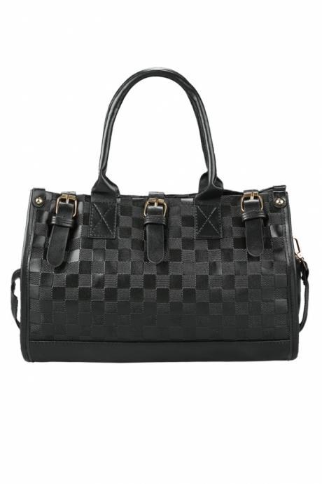 Women's Black PU Leather Handbag Tote Shoulder Bag