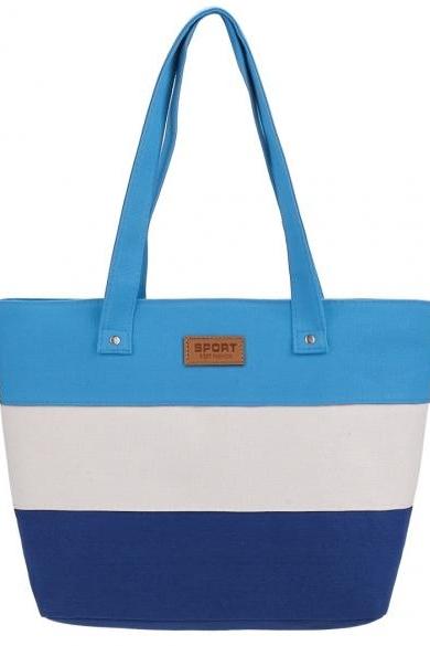 Women Fashion Large Capcity Stripe Contrast Color Handbag Canvas Shoulder Bags Casual Tote