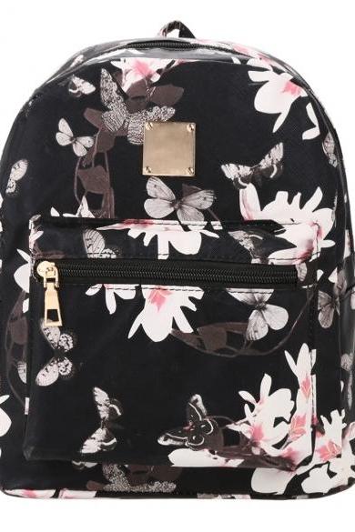 Floral Print Leather Backpack