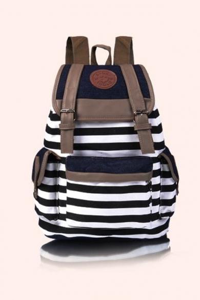 New Arrival Lady Girl Women Unisex Backpack Canvas Stripe Leisure School Bag